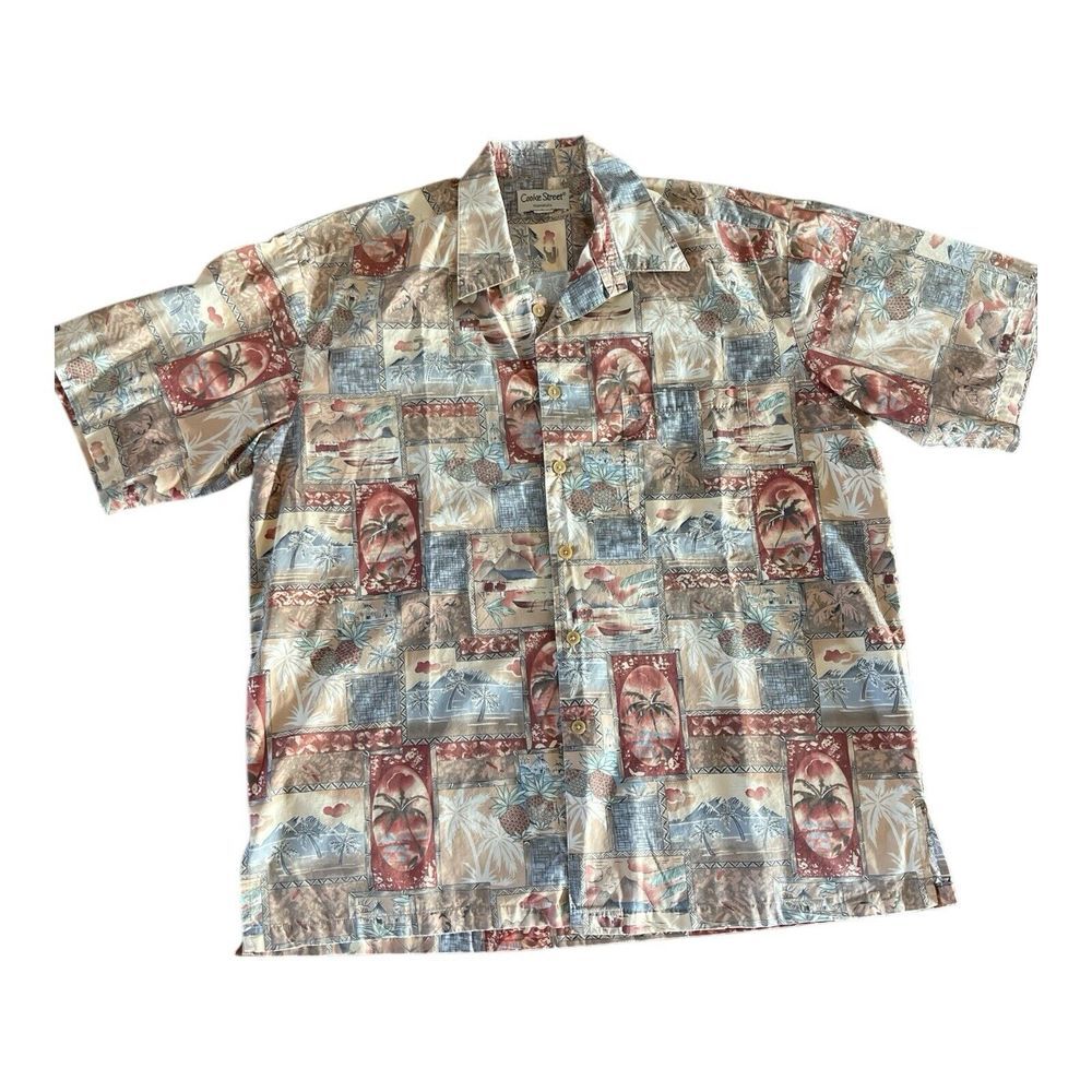 Vintage Cooke Street Mens Large Hawaiian Shirt Reverse Print‎ Floral Made In USA